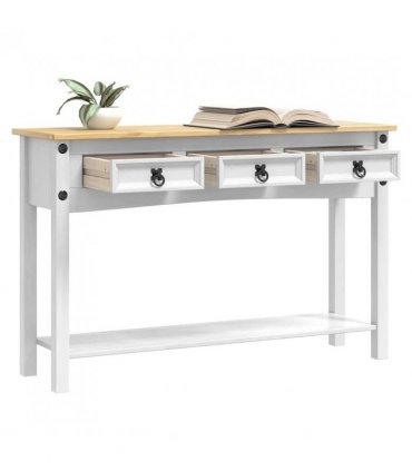 vidaXL End Table Corona White 114 x 34.5 x 73 cm Solid Pine Wood