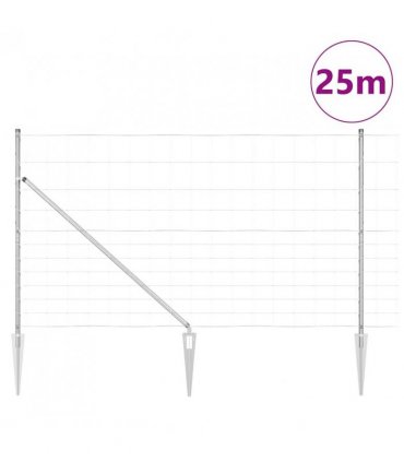 vidaXL Welded Wire Fence with Spikes 25 x 1.4 m Galvanised Steel Mesh