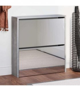 vidaXL Shoe Cabinet with Mirror 2-Layer Grey Sonoma 63x17x67 cm