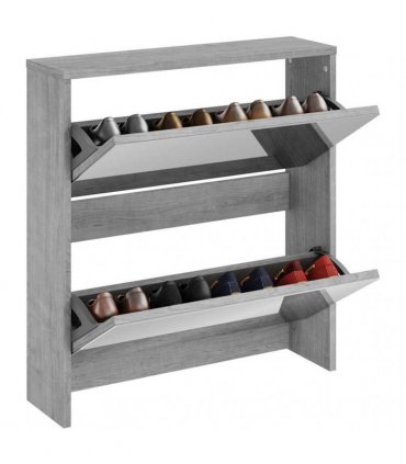 vidaXL Shoe Cabinet with Mirror 2-Layer Grey Sonoma 63x17x67 cm