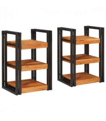 vidaXL Bedside Table 2 pcs Brown and Black Solid Wood Acacia
