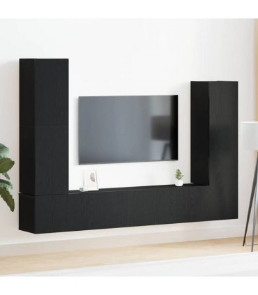 vidaXL TV Cabinet Set Wall-mounted 6 pcs Black Oak Engineered Wood