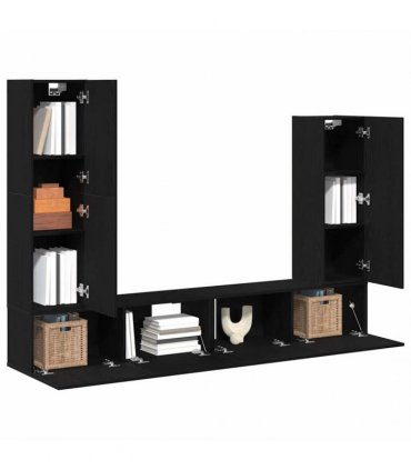 vidaXL TV Cabinet Set Wall-mounted 6 pcs Black Oak Engineered Wood