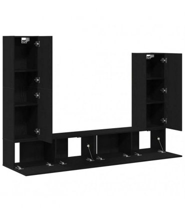 vidaXL TV Cabinet Set Wall-mounted 6 pcs Black Oak Engineered Wood