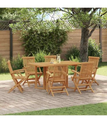 vidaXL Garden Dining Set 7 pcs Brown Solid Teak Wood