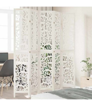 vidaXL Room Divider 5 Panels White Solid Wood Paulownia