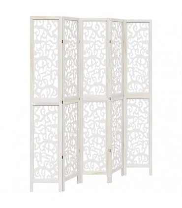 vidaXL Room Divider 5 Panels White Solid Wood Paulownia