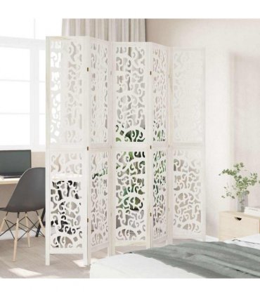 vidaXL Room Divider 5 Panels White Solid Wood Paulownia