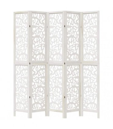 vidaXL Room Divider 5 Panels White Solid Wood Paulownia