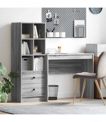 vidaXL Desk with Drawer with Shelf with Storage 2 pcs Grey Sonoma
