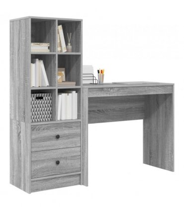 vidaXL Desk with Drawer with Shelf with Storage 2 pcs Grey Sonoma