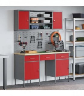 vidaXL Work Cabinet with Drawer 10 pcs Red Engineered Wood and Steel