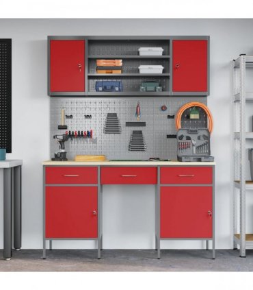 vidaXL Work Cabinet with Drawer 10 pcs Red Engineered Wood and Steel