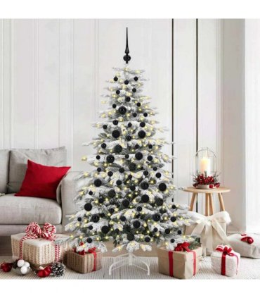 vidaXL Christmas Bauble Set with 300 LEDs 120 pcs Black Plastic
