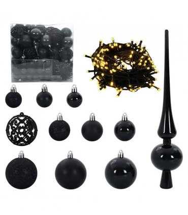 vidaXL Christmas Bauble Set with 300 LEDs 120 pcs Black Plastic