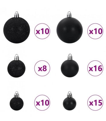 vidaXL Christmas Bauble Set with 300 LEDs 120 pcs Black Plastic