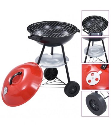 vidaXL Portable XXL Charcoal Kettle BBQ Grill with Wheels 44 cm