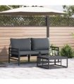 vidaXL Garden Sofa Set with Cushion 3 pcs Black Steel