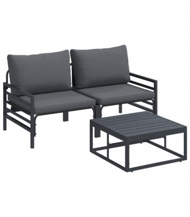 vidaXL Garden Sofa Set with Cushion 3 pcs Black Steel