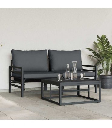 vidaXL Garden Sofa Set with Cushion 3 pcs Black Steel