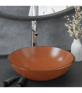 vidaXL Bathroom Sink with Tap and Push Drain Brown Tempered Glass