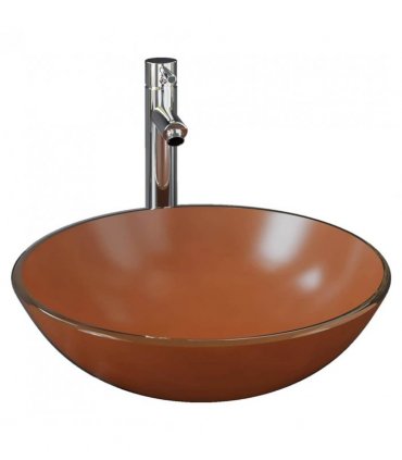 vidaXL Bathroom Sink with Tap and Push Drain Brown Tempered Glass