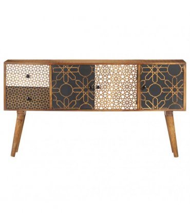 vidaXL Sideboard with Printed Pattern 130x30x70 cm Solid Mango Wood