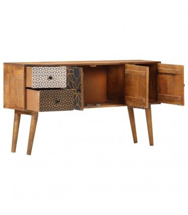 vidaXL Sideboard with Printed Pattern 130x30x70 cm Solid Mango Wood