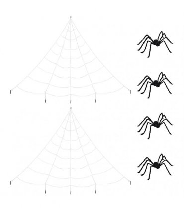 vidaXL Halloween Spider Decoration with Webs 4 pcs Black and white