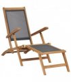 vidaXL Deck Chair | Black | Solid Teak Wood | 152 cm x 60 cm x 90 cm | Foldable