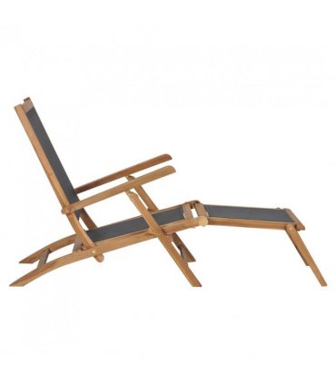 vidaXL Deck Chair | Black | Solid Teak Wood | 152 cm x 60 cm x 90 cm | Foldable