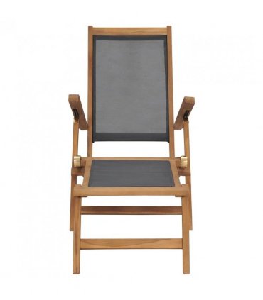 vidaXL Deck Chair | Black | Solid Teak Wood | 152 cm x 60 cm x 90 cm | Foldable