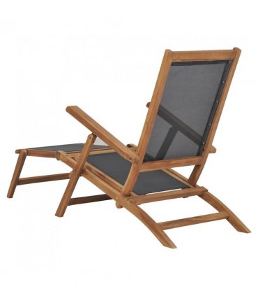 vidaXL Deck Chair | Black | Solid Teak Wood | 152 cm x 60 cm x 90 cm | Foldable