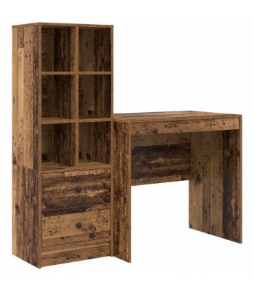 vidaXL Desk with Drawer with Shelf with Storage 2 pcs Old Wood