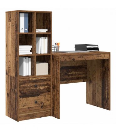 vidaXL Desk with Drawer with Shelf with Storage 2 pcs Old Wood