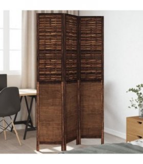 vidaXL Room Divider 3 Panels Dark Brown Solid Wood Paulownia