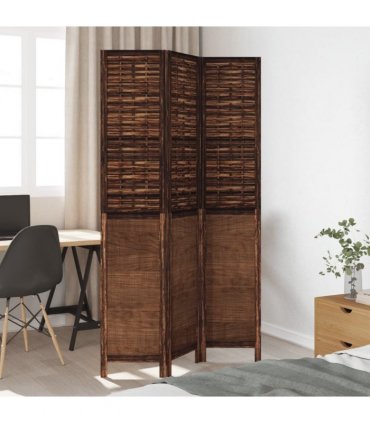 vidaXL Room Divider 3 Panels Dark Brown Solid Wood Paulownia
