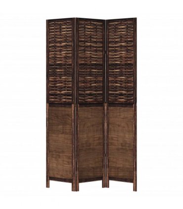 vidaXL Room Divider 3 Panels Dark Brown Solid Wood Paulownia