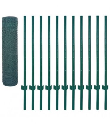 vidaXL Wire Mesh Fence with Posts Steel 25x0.5 m Green