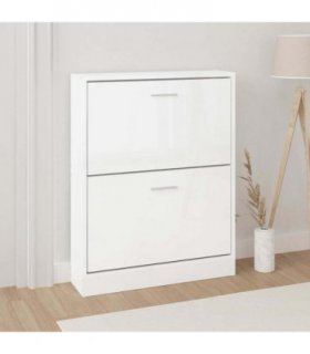 vidaXL Shoe Cabinet High Gloss White 59x17x81 cm Engineered Wood