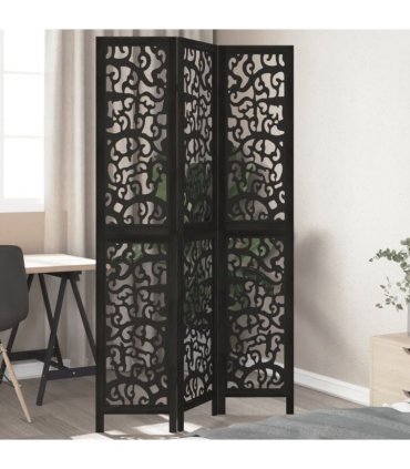 vidaXL Room Divider 3 Panels Black Solid Wood Paulownia