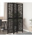 vidaXL Room Divider 3 Panels Black Solid Wood Paulownia