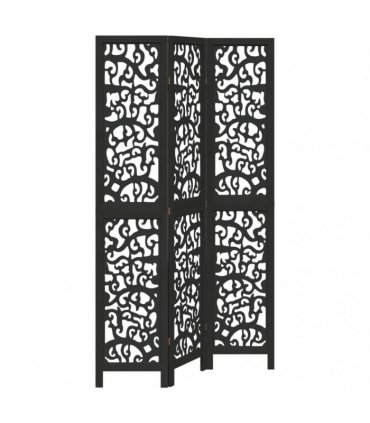 vidaXL Room Divider 3 Panels Black Solid Wood Paulownia