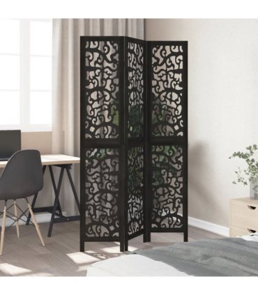 vidaXL Room Divider 3 Panels Black Solid Wood Paulownia