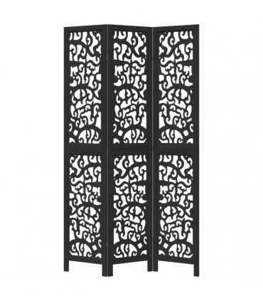 vidaXL Room Divider 3 Panels Black Solid Wood Paulownia