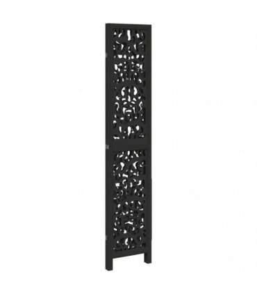 vidaXL Room Divider 3 Panels Black Solid Wood Paulownia
