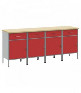 vidaXL Work Cabinet with Drawer 4 pcs Red and Grey 200 x 55 x 85 cm