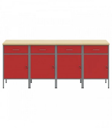 vidaXL Work Cabinet with Drawer 4 pcs Red and Grey 200 x 55 x 85 cm