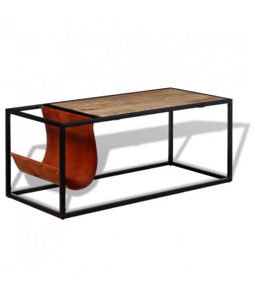 vidaXL Coffee Table with Genuine Leather Magazine Holder 110x50x45 cm