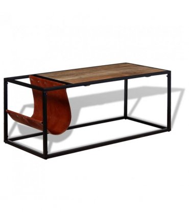 vidaXL Coffee Table with Genuine Leather Magazine Holder 110x50x45 cm